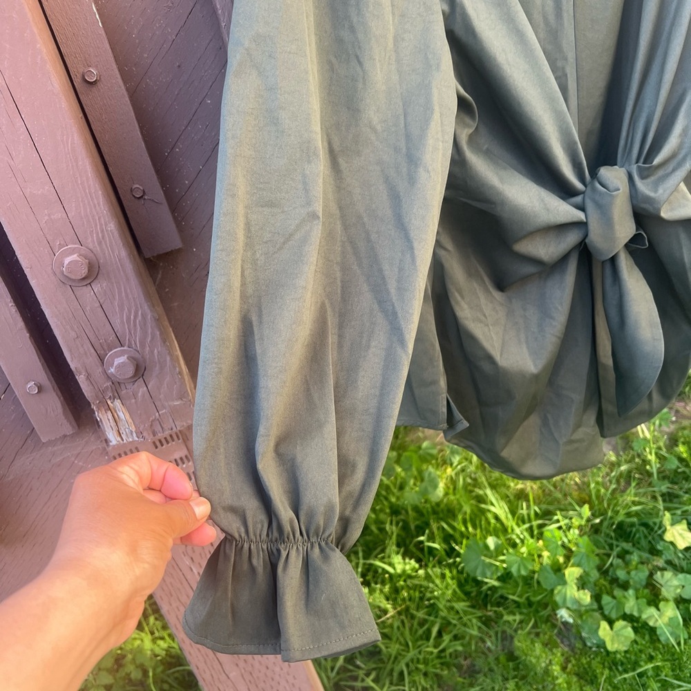 BloomChic Olive Green Front Knot Long Sleeve Blouse - Picture 3 of 7